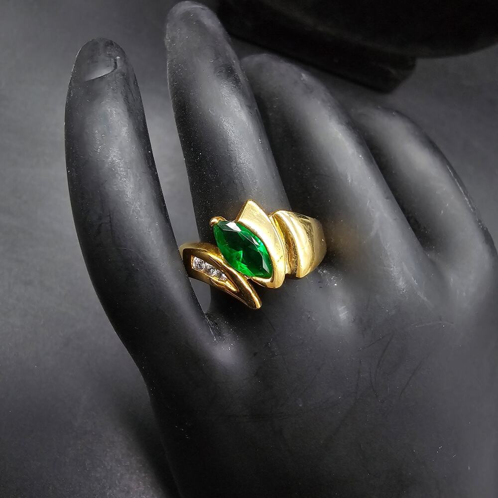 DAC Green CZ Ring Gold Plated Ring Rhinestone Cubic Zirconia